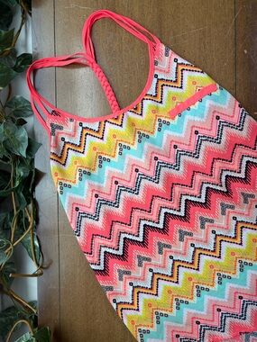 Colorful Chevron Tank Top Strappy Back Boho Summer Cami Flowy Bright Size Medium